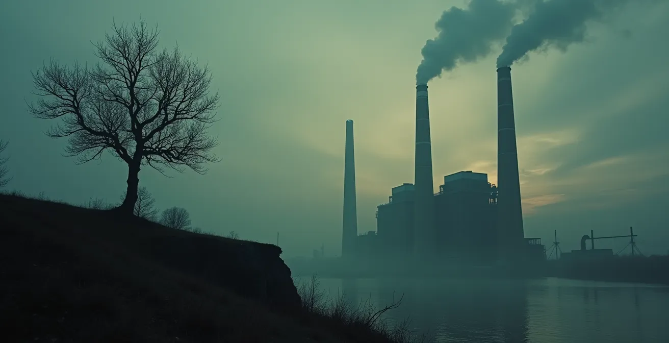 Illustration symbolique du productivisme et de la critique écologiste contre la croissance infinie