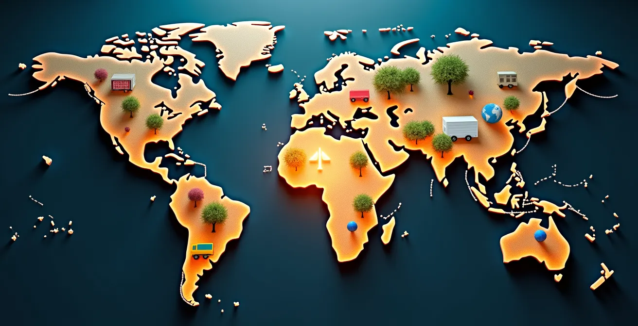 Illustration symbolique représentant le dilemme de la gauche entre fermeture des frontières et mondialisation, avec une carte du monde et des symboles socio-politiques.