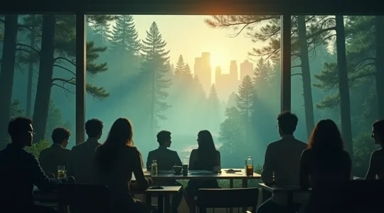 Image symbolique représentant l'écologie politique comme un projet de civilisation, avec des éléments naturels et humains interconnectés