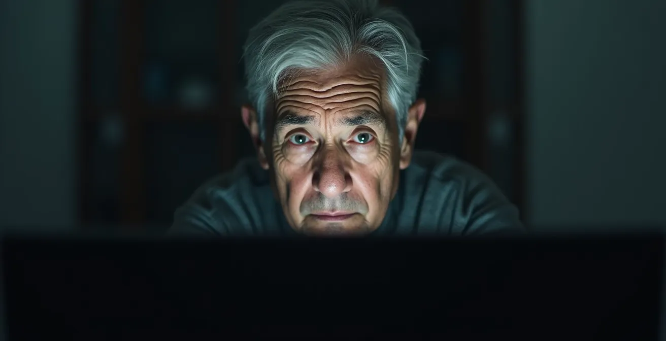 Personne âgée devant un écran d'ordinateur, visiblement désemparée par la complexité du numérique
