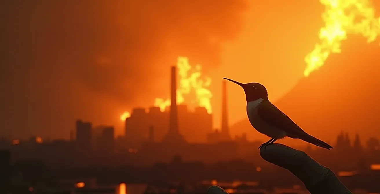 Illustration symbolique du consumateur impuissant face aux grandes structures polluantes