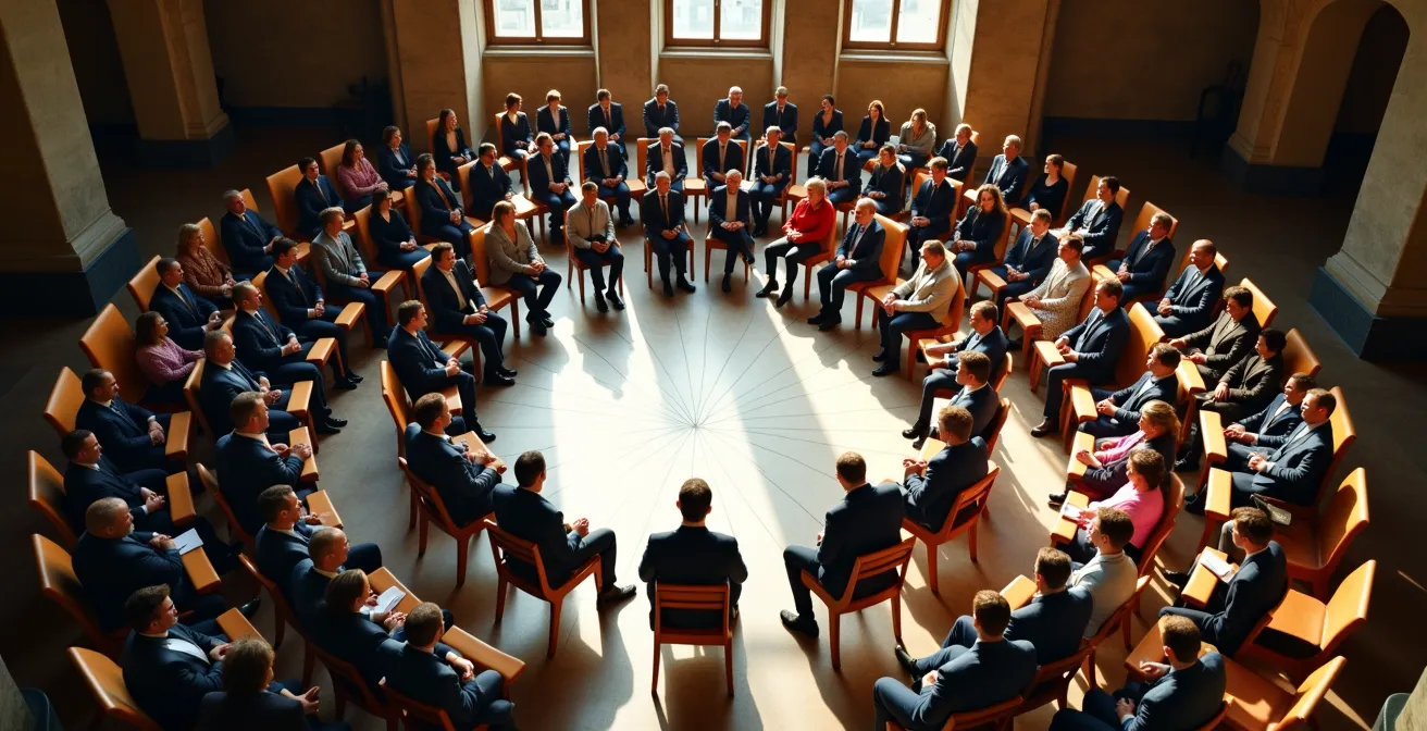 Assemblée citoyenne participative dans un espace public français