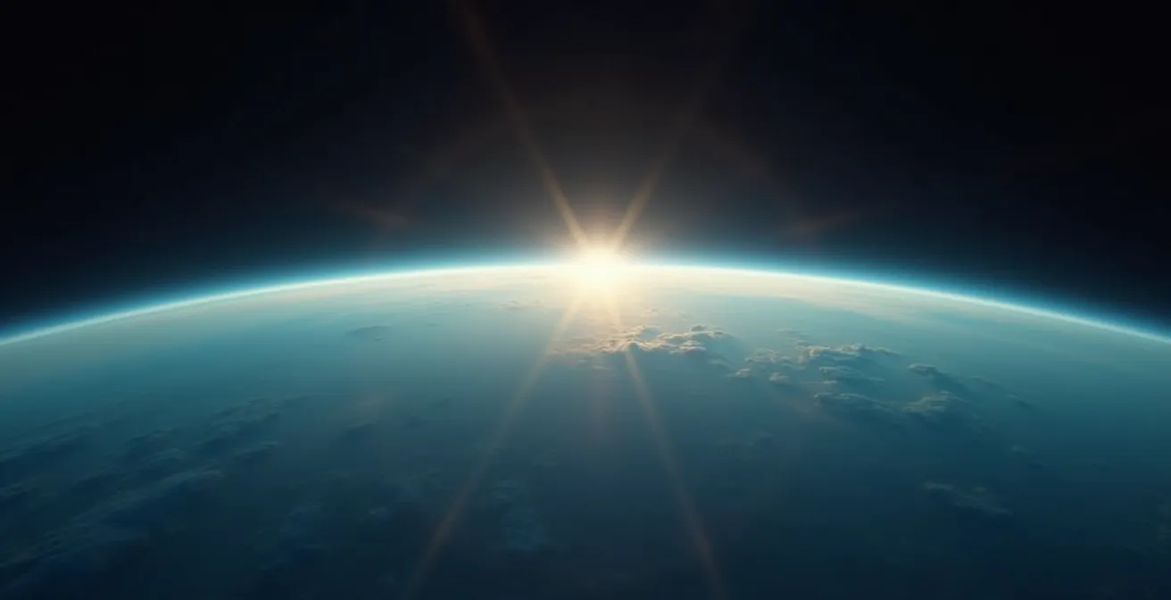 Globe terrestre entouré d'une atmosphère protectrice visible sous forme de voile translucide