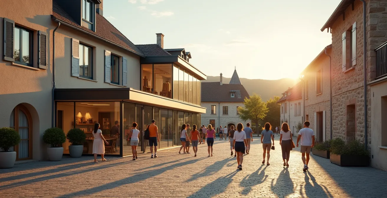 Maison France Services dans un village rural français avec habitants utilisant les services numériques