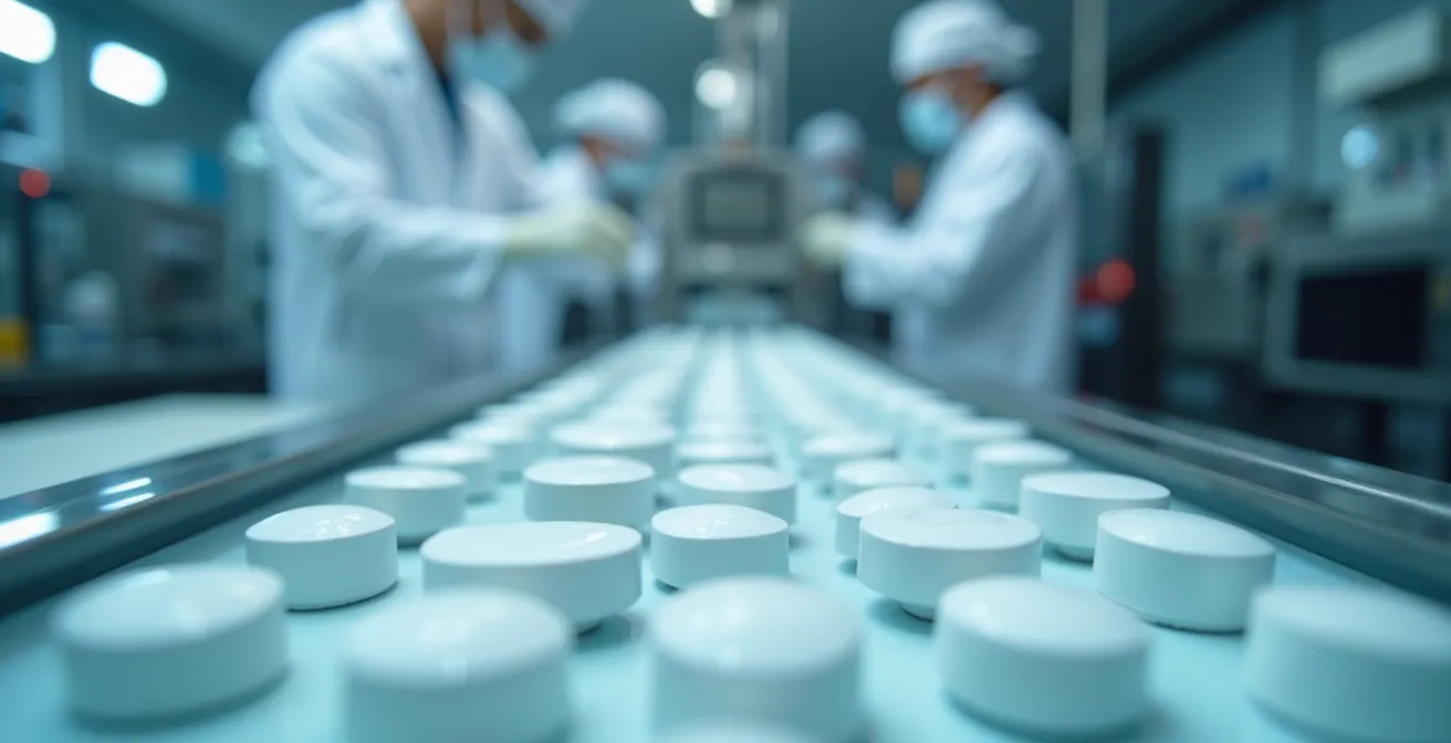 Ligne de production pharmaceutique moderne avec équipements de haute technologie en Isère