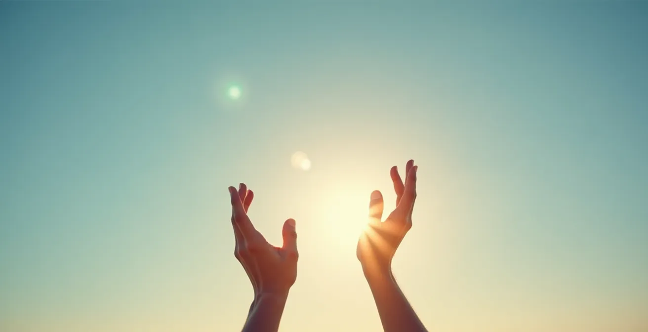 Deux mains tendues vers le ciel dans des directions opposées, avec un jeu d'ombre et de lumière symbolisant deux visions différentes